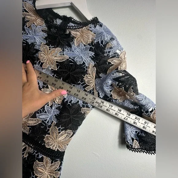 ANTHROPOLOGIE MINUET Women’s Blue and Black Floral Lace Mini Dress - Picture 13 of 15